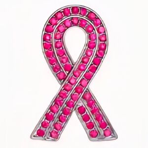 Elegant Pink Ribbon Brooch with Silver Detailing